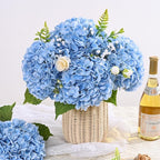 4 Pcs Real Touch Hydrangea Artificial Flowers, 21" Blue Full Faux Hydrangea Flowers Latex Fake Flowers for Home Decor Party Floral Arrangements Wedding Bouquets Centerpieces Outdoor Decor