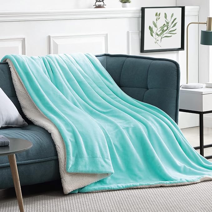 Walensee Sherpa Fleece Blanket (Twin Size 60”x80” Light Blue) Plush Throw Fuzzy Super Soft Reversible Microfiber Flannel Blankets for Couch, Bed, Sofa Ultra Luxurious Warm and Cozy for All Seasons