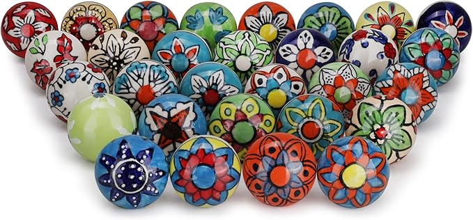 Cabinet Multicolor Assorted Ceramic Drawer Pull Handle Kitchen Cupboard Wardrobe Knob Boho Room Decorative Furniture Hardware Dresser Drawers Knobs-Pack of 20