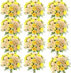 Geosar 16 Bundles Artificial Peonies Flowers Fake Silk Peony Bouquet Faux Peonies Flowers Bulk for Decoration Vase Floral Arrangements Wedding Party Table (Yellow,Champagne)