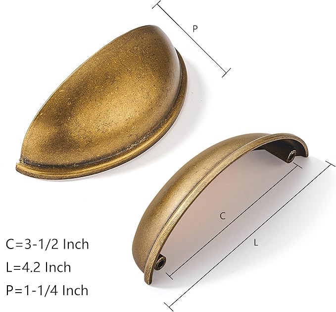 khtumeware 2 Pack 3-1/2" Drawer Pulls Antique Brass Cabinet Cup Pulls Kitchen Hardware Cabinet Handles Drawer Handles Knobs 3.5 inch Hole Center