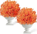 2 Pack 24" Artificial Fall Flowers Boxwood Topiary Ball Trees w/Ground Spike, UV Resistant Autumn Faux Orange Shrubs Bushes Boxwood Plant for Front Door Porch Patio Balcony Garden Yard Outdoor Decor