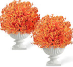 2 Pack 24" Artificial Fall Flowers Boxwood Topiary Ball Trees w/Ground Spike, UV Resistant Autumn Faux Orange Shrubs Bushes Boxwood Plant for Front Door Porch Patio Balcony Garden Yard Outdoor Decor