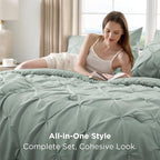 Bedsure Full Size Comforter Sets - Bedding Sets Full 7 Pieces, Pintuck Bed in a Bag Sage Green Bed Set with Comforter, Sheets, Pillowcases & Shams