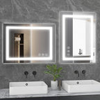 DUMOS 32"x 25" LED Bathroom Mirror with Lights, Anti-Fog Front Lit Backlit Lighted Wall Mounted Mirrors with Memory Function for Vanity, Makeup