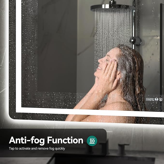 YITAHOME 48 x 32 Inches LED Bathroom Mirror, Front Light and Backlit, Motion Sensor, 10X Magnifying Glass, 3 Colors Dimmable, 5mm Tempered Glass, Anti-Fog, Wall Mounted Mirror-Horizontally Only