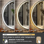 28 Inch LED Round Mirror for Bathroom, Black Metal Framed LED Bathroom Mirror with Lights, 3 Colors and Stepless Dimmable Wall Mounted Lighted Bathroom Vanity Mirror, Anti-Fog, Memory