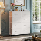 WLIVE Fabric Dresser for Bedroom, Tall Dresser with 8 Drawers, Storage Tower with Fabric Bins, Double Dressers, Chest of Drawers for Closet, Playroom, Dormitory, White