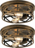 VONLUCE Flush Mount Ceiling Lights, 2-Light Hallway Ceiling Lighting Fixtures, 11 inch Farmhouse Metal Cage Ceiling Lights for Entryway Kitchen, Adjustable Lamp Holders, ETL, 2 pcs, Oil-Rubbed Bronze