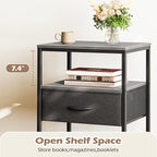SUPERJARE Night Stand with Charger Station, 27.7 Inch Tall Nightstand with Adjustable Fabric Drawer, Bed Side Table, Fabric Drawer Dresser for Bedroom, Living Room, Charcoal Gray and Black