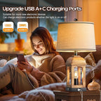 QiMH Table Lamp for Living Room, Farmhouse Lamps with USB A+C and Nightlight, 26" Rustic Bedside Lamps with 3-Way Dimmable Touch Control, Nightstand Lamp for Bedroom, Wood Grain, 1 Pack