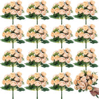 Zeyune 16 Bunches 12 Inch Artificial Mini Rose Bouquet 160 Heads Bridal Flower Bouquets Fake Silk Rose Bulk for Wedding Bridal Shower Christmas Home Office Garden Decoration(Champagne)