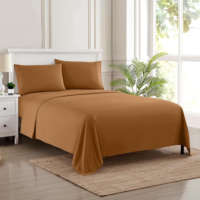Twin Sheets - Breathable Luxury Sheets with Full Elastic & Secure Corner Straps Built In - 1800 Supreme Collection Extra Soft Deep Pocket Bedding Set, Sheet Set, Twin, Mocha