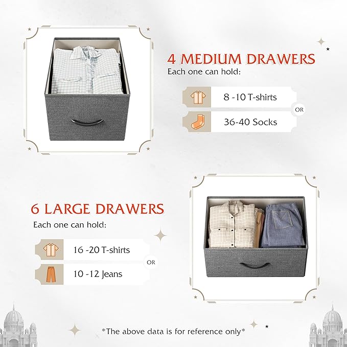 WLIVE Large Dresser for Bedroom, Fabric Dresser with 10 Drawers, Storage Tower with Fabric Bins, Double Dressers, Chest of Drawers for Closet, Living Room, Hallway, Dark Grey
