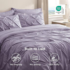Bedsure Full Comforter Set Grayish Purple - Bed in a Bag Full Size Bedding Set 7 Pieces, GentleSoft™ Pintuck Bed Set Gift for Family, Pinch Pleat All Season Comforter with Sheets, Pillowcases & Shams