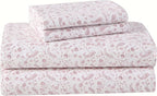 Laura Ashley - Flannel Sheets King Size, Anti-Pilling & Wrinkle Resistant Cotton, Touchably Soft for All-Season Comfort - Bed Sheets with Matching Pillowcases & Fitted Sheet (Paisley Prance Pink)