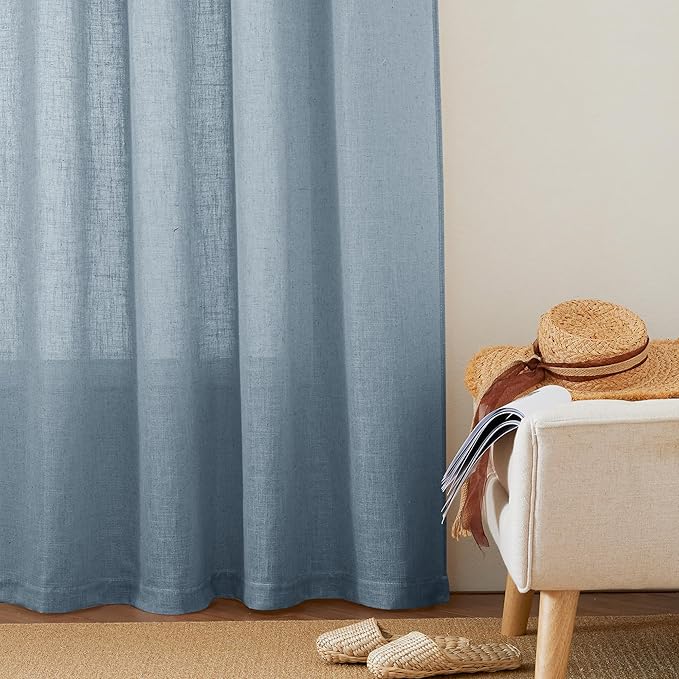 RYB HOME Semi Sheer Curtains 63 inch Length, Light Filtering Airy Privacy Window Decor Machine Washable for Living Room Bedroom Kids Room Kitchen, W 52 x L 63 inches, Dusty Blue, 2 Panels