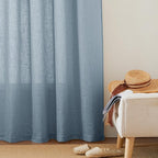 RYB HOME Linen Sheer Curtains 63 inch Length for Dining Room Doorway, Rod Pocket Soft Textured Thick Linen Burlap Privacy Protection Light Filtering 2 Panels Set, W 52 x L 63 inches, Dusty Blue