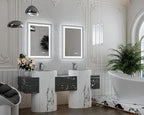 TETOTE Bathroom Mirror with Lights 20x28 Brushed Nickel LED Mirror Silver Frame Frontlit & Backlit Lighted Vanity Mirror Baroque Anti Fog Dimmable White/Warm/Natural,Wall Mounted(Horizontal/Vertical)