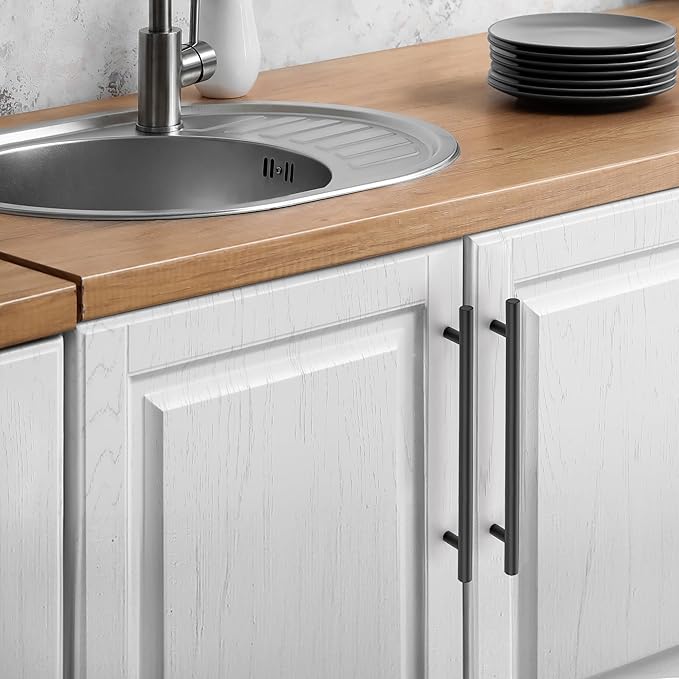 JOY DECOR 5 Pack Cabinet Handles, Black Cabinet Pulls, 7-1/2 in Hole Center Kitchen Hardware, Stainless Steel T Bar Handles for Dresser Drawers
