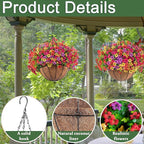 Orgrimmar 2 Pack Artificial Hanging Flowers Basket Outdoor Fake Hanging Plants UV Resistant Realistic Silk Flowers Eucalyptus in Coconut Lining Baskets for Home Porch Balcony Patio Yard Muti-Color