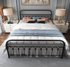 YALAXON Vintage Sturdy Queen Size Metal Bed Frame Basic with Headboard and Footboard,No Box Spring Needed,Under Bed Storage (Queen,Black)