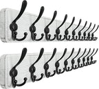 Dseap Coat Rack Wall - Heavy-Duty 38-1/4" Long, with Reinforced 10 Custom Tri-Hooks, Solid Wood Wall Hanger for Coats Hat Jackets - Rustic Farmhouse Entryway Storage, White & Black, Pack of 2
