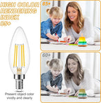 Cotanic E12 Base 3000K LED Light Bulbs Dimmable, Soft White Candelabra LED Bulbs 60W Equivalent, Candle Shape Type B Light Bulbs for Chandelier, Decorative LED Filament Clear Glass, 600LM, 6 Pack