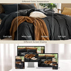 MooMee Bedding Duvet Cover Set 100% Washed Cotton Linen Like Textured Breathable Durable Soft Comfy (Solid Black, Oversized Queen 98"x98")