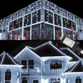 Toodour Christmas Icicle Lights Outdoor, 612 LED 50ft 8 Modes Fairy Icicle String Light with 102 Drops, Led Christmas Lights Twinkle for Holiday, Party, Wedding, Eaves, Xmas Decorations (White)