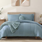 Monbix King Size Comforter Set - 7 Pieces Bed in a Bag King, Dusty Blue Bedding Sets with Comforter, All Seasons Down Alternative Comforter Bed Set with Sheets, Pillowcases & Shams