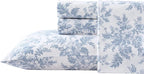 Laura Ashley - Flannel Sheets King Size, Anti-Pilling & Wrinkle Resistant Cotton, Touchably Soft for All-Season Comfort - Bed Sheets with Matching Pillowcases & Fitted Sheet (Vanessa Blue)