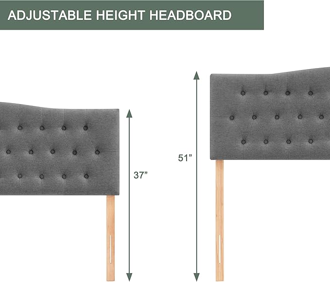 Tufted Upholstered Headboard Full Size, Sturdy and Durable Solid Wood Full XL headboard, Fabric Headboard Adjustable Height from 37” to 51”, Modern Button Diamond Design Head Board, Grey