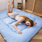 MAXYOYO Japanese Floor Mattress Futon Mattress, Thicken Sleeping Pad Foldable Roll Up Floor Futon for Adults Tatami Mat Dormitory Bed Lounger, Dusty Blue, Queen Size