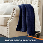 Walensee Sherpa Fleece Blanket (Throw Size 50”x60” Navy) Plush Throw Fuzzy Super Soft Reversible Microfiber Flannel Blankets for Couch, Bed, Sofa Ultra Luxurious Warm and Cozy for All Seasons