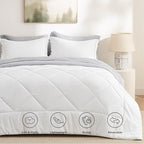 Bedsure King Comforter Set - 7 Pieces Reversible White and Grey Bedding, King Bed Set for All Seasons, Bed in a Bag with Down Alternative Comforter, Grey Sheets, Pillowcases & Shams
