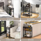 Small Side Table Set of 2 for Small Space, 3-Tier Narrow End Tablewith Magazine Holder,Small Nightstand, Skinny Snack Couch Table in Living Room, Bedroom Study and Balcony(Ash Brown)