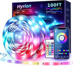 hyrion 100 ft Bluetooth LED Strip Lights,Music Sync Color Changing Lights Strip,5050 RGB Tape Lighting with Remote,Smart Phone App Control for Bedroom,Bar,Room DIY (APP+Remote)