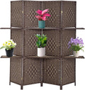 FDW Room Divider 4 Panel Wooden Screen Folding Portable Partition Screens Wood with Removable Storage Shelves Color, Dark Brown
