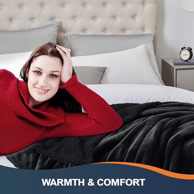 Walensee Sherpa Fleece Blanket (King Size 108”x90” Black) Plush Throw Fuzzy Super Soft Reversible Microfiber Flannel Blankets for Couch, Bed, Sofa Ultra Luxurious Warm and Cozy for All Seasons