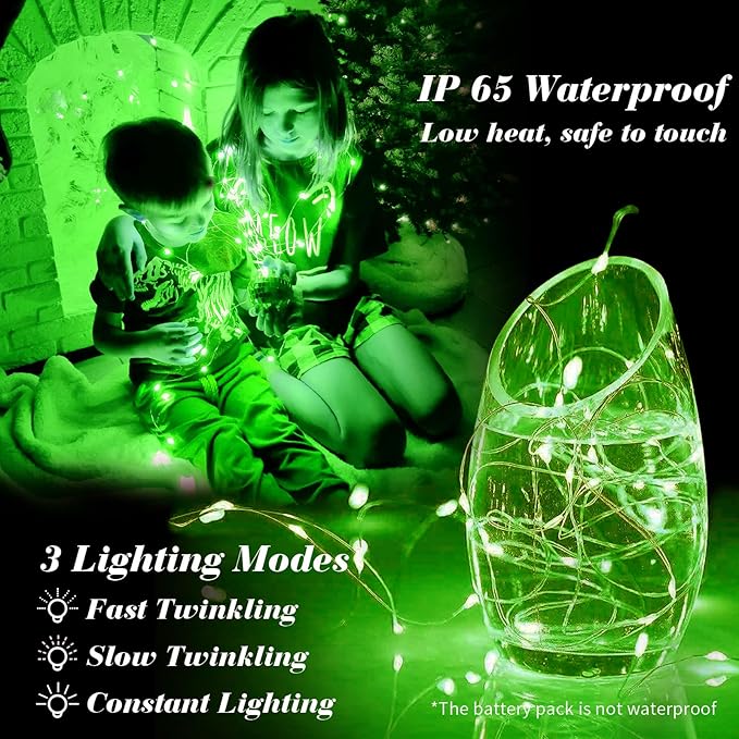 ZGWJ 50 Pack Fairy Lights Battery Operated, 7ft 20 Mini LED Fairy String Lights Silver Wire 3 Modes for DIY, Parties, Wedding, Bedroom, Halloween Christmas Decoration Green