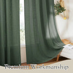 RYB HOME Linen Blended Curtains - Back Tab Vintage Thick Linen Burlap Light Filtering Decorative Sheer for Bedroom Living Room Home Office, W 52" x L 102", 2 Pcs, Hunter Green