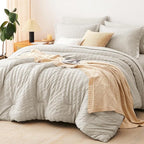 CozyLux California King Comforter Set with Sheets 7 Pieces, Beige Seersucker Bed in a Bag Cal King Luxury Soft Bedding Sets with Down Alternative Comforter, Sheets, Pillowcases & Shams for All Season