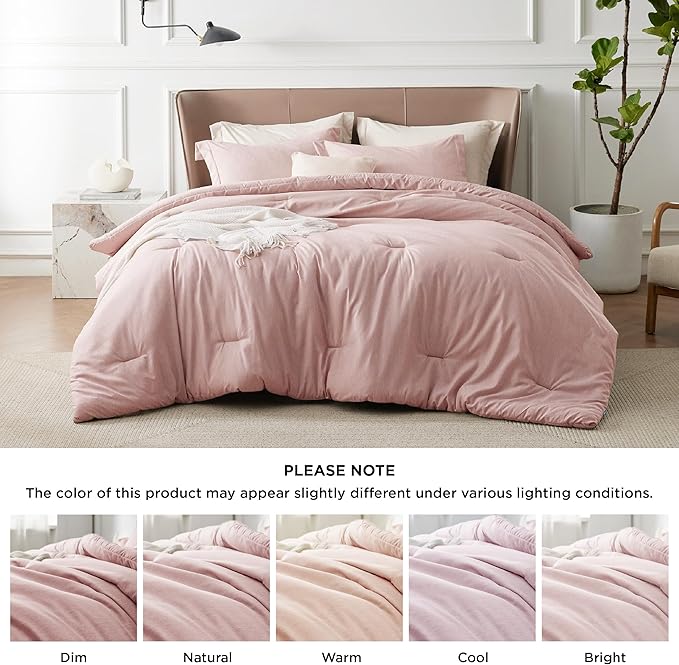 Bedsure King Size Comforter Set - Pink Soft Bedding for All Seasons, Cationic Dyed Bed Set, 3 Pieces, 1 King Size Comforter (104"x90") and 2 Pillow Shams (20"x36"+2")