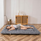 MAXYOYO Black Leaf Printed Japanese Futon Floor Mattress, Thicken Sleeping Pad Floor Bed Roll Up Camping Guest Mattress Folding Couch Bed, Full Size