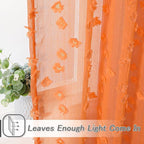 MYSKY HOME Pom Pom Orange Sheer Curtains for Bedroom Girls Room Curtains for Nursery Kids Light Filtering Boho Window Drapes, Rod Pocket, 52 x 95 Inches, 2 Panels