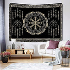 OSUNBD Nordic Vikings Tapestry Small 70x47inches Soft Flannel Vegvsir Symbol Amulet Celtic Rune Scandinavian Aesthetic Mythology Tapestry Wall Hanging for Bedroom Living Room Decor