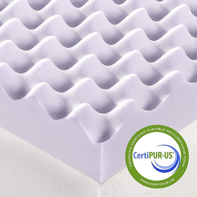 Best Price Mattress 3 Inch Egg Crate Memory Foam Mattress Topper with Soothing Lavender Infusion, CertiPUR-US Certified, Dorm Essentials, Twin XL