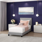 Furinno Laval Button Tufted Upholstered Platform Bed Frame, Twin XL, Glacier