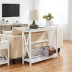 Yaheetech 40" Console Table with 2 Outlet and 2 USB Ports, Wooden Entryway Table with X-Shaped Design, Narrow Sofa Table for Living Room and Hallway,White